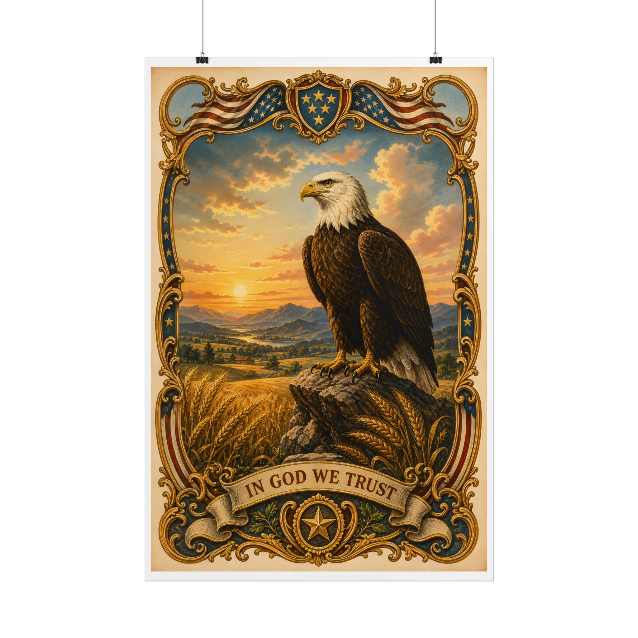 Heritage Print Co - Patriotic American Bald Eagle - In God We Trust - Premium Vintage Wall Art