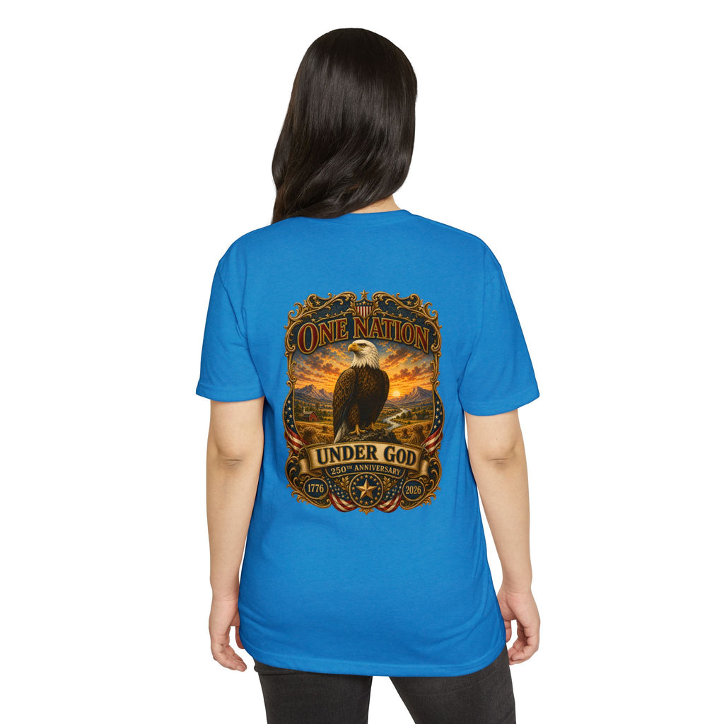 Heritage Print Co - One Nation Under God with Eagle - USA 250th Anniversary 4th of July - Next Level 6210 CVC Super Soft T-Shirt