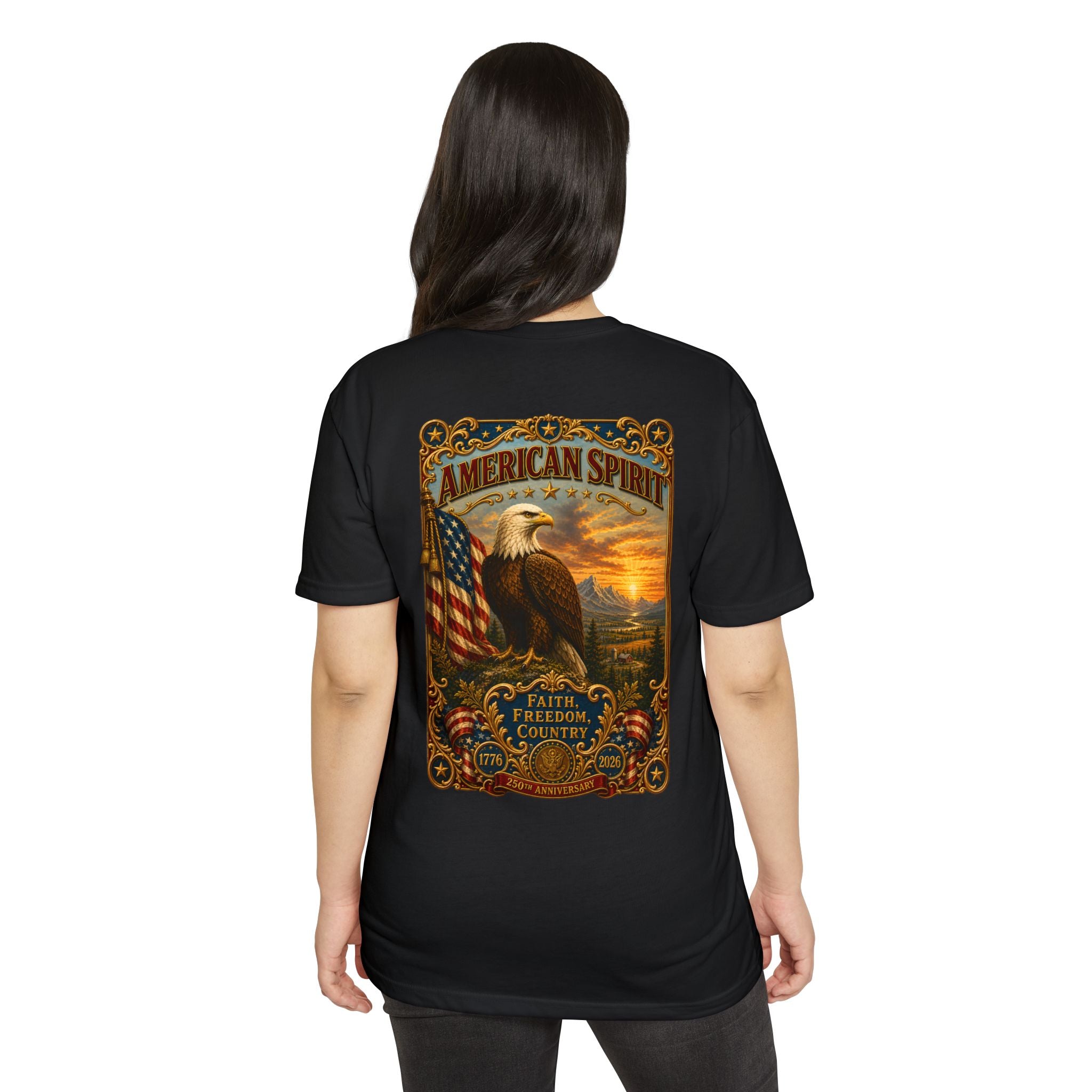 Heritage Print Co - American Spirit - Faith Freedom Country with Eagle - USA 250 years - 4th of July - Next Level 6210 CVC Super Soft T-Shirt