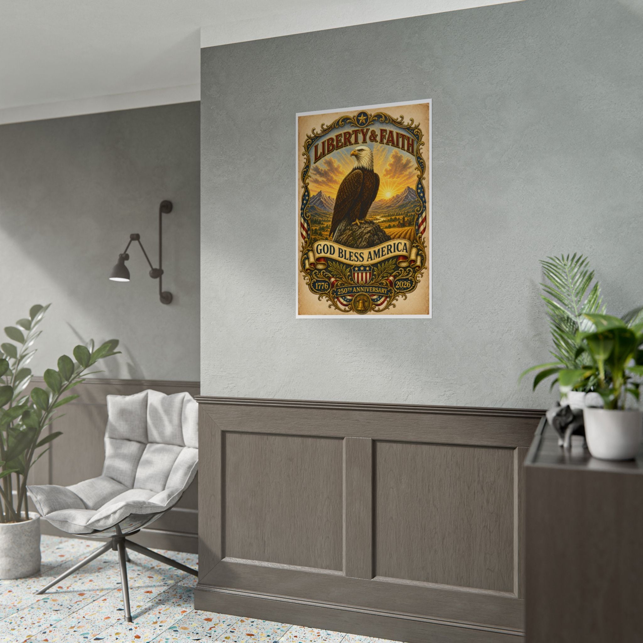 Heritage Print Co - American Heritage - One Nation Under God with Eagle - USA 250 Years - 4th of July - Premium Vintage Wall Art