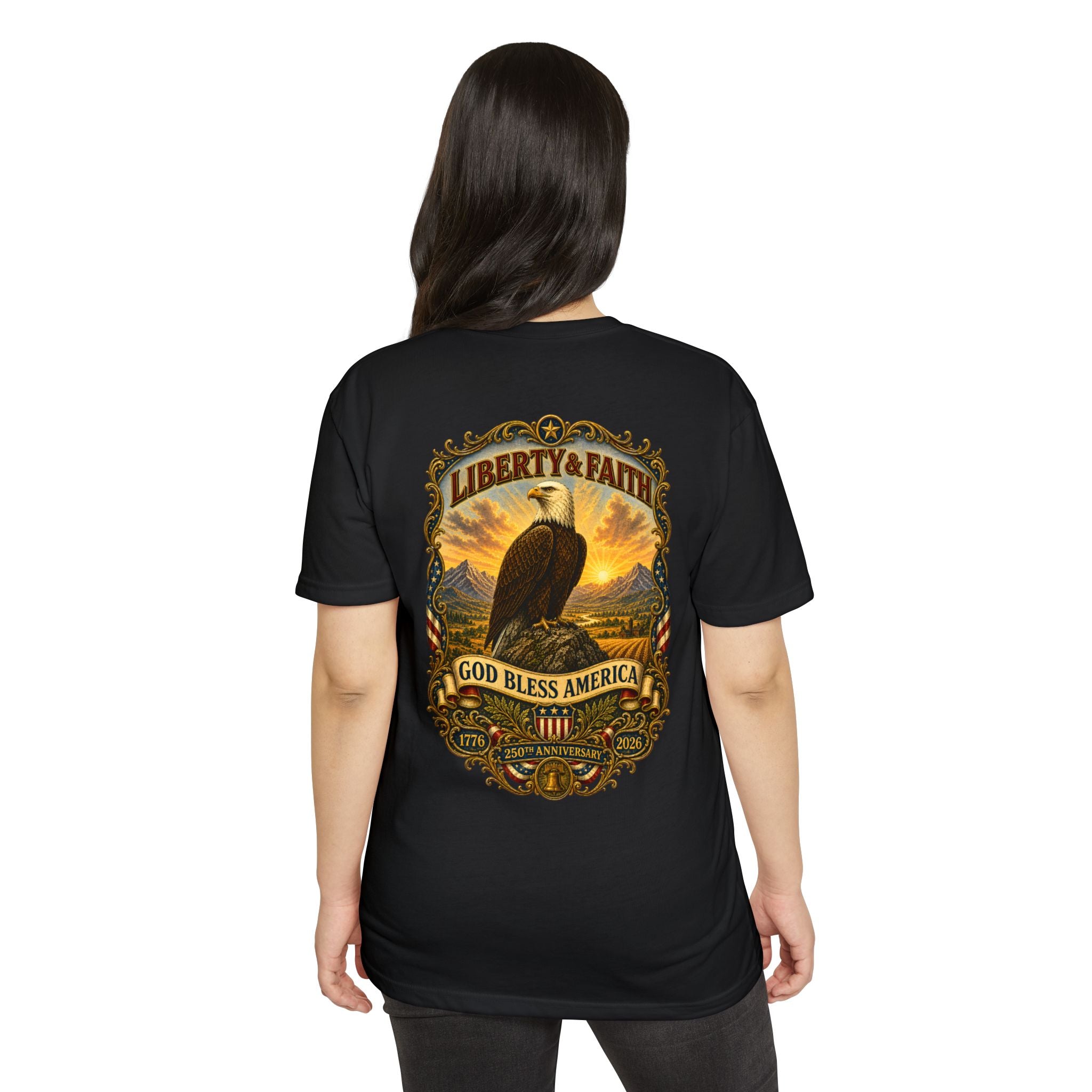 Heritage Print Co - Liberty & Faith Eagle - God Bless America - USA 250 years - 4th of July - Next Level 6210 CVC Super Soft T-Shirt