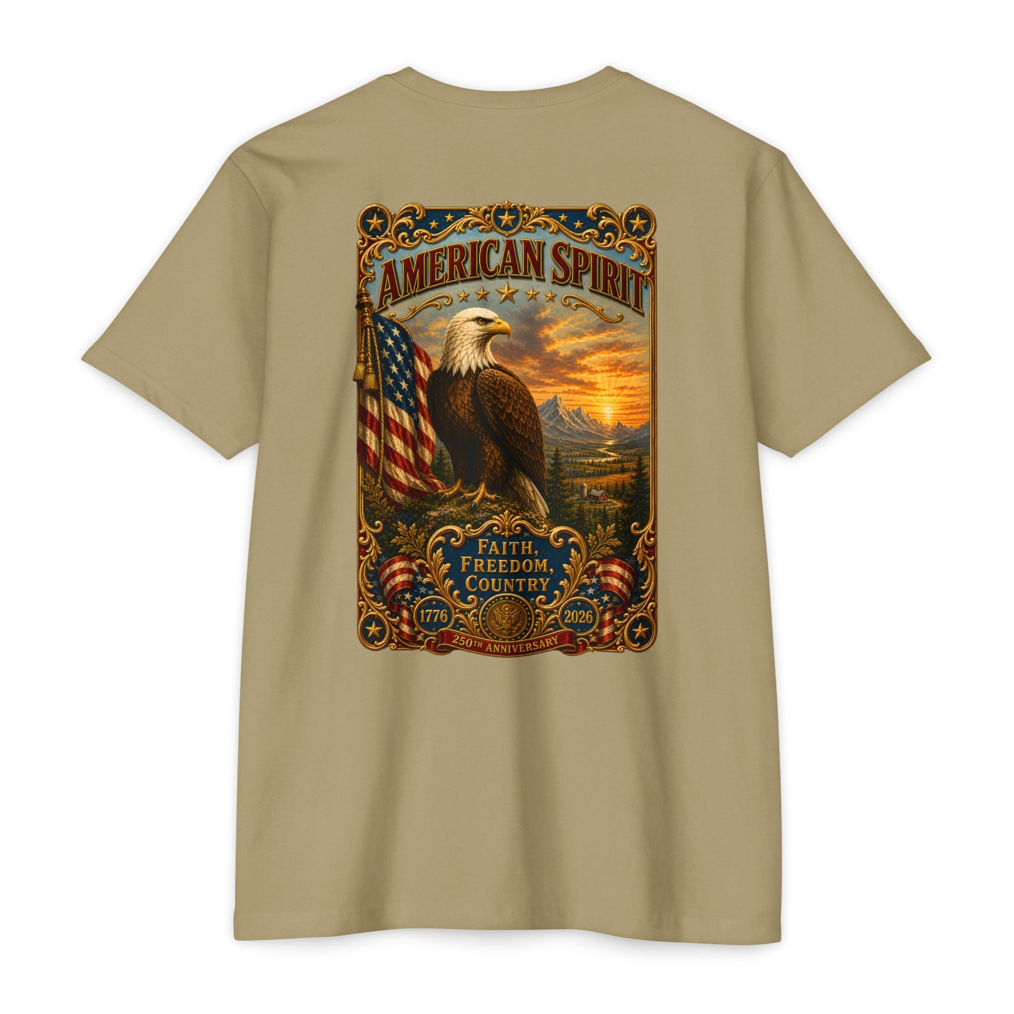Heritage Print Co - American Spirit - Faith Freedom Country with Eagle - USA 250 years - 4th of July - Next Level 6210 CVC Super Soft T-Shirt