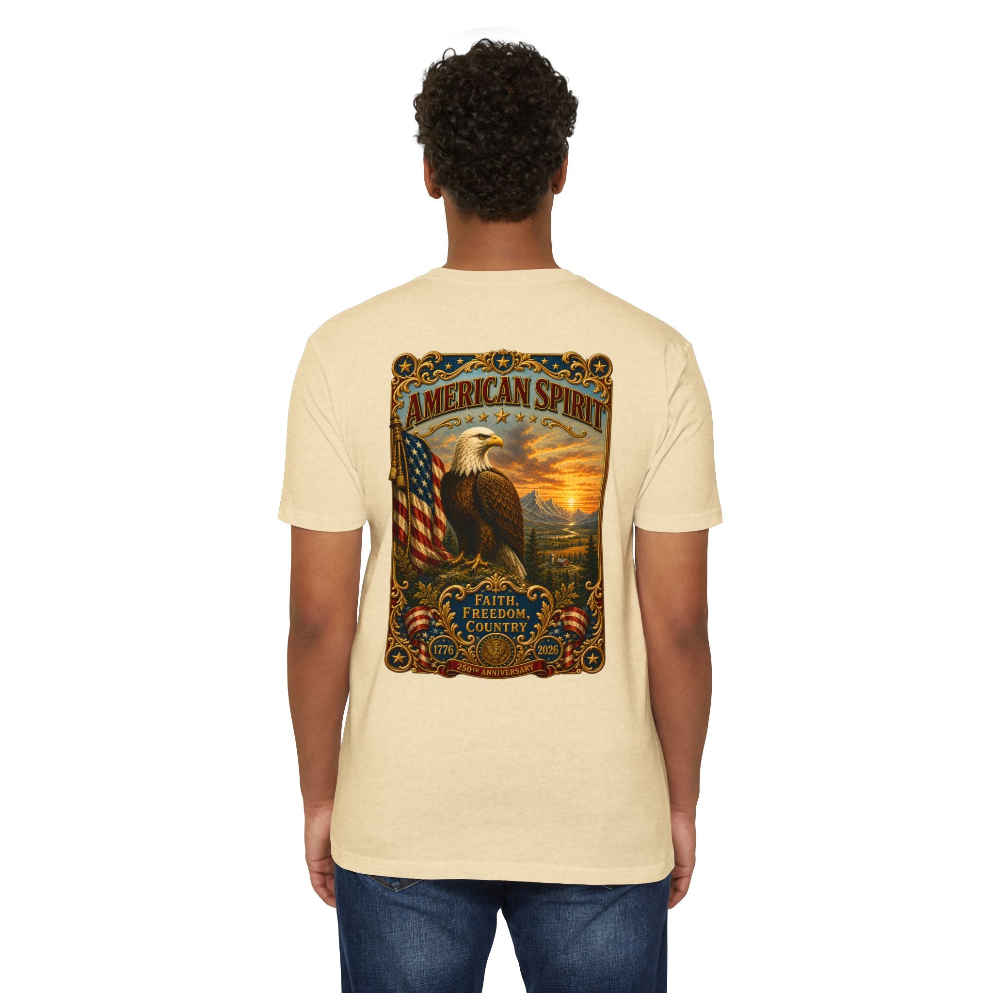 Heritage Print Co - American Spirit - Faith Freedom Country with Eagle - USA 250 years - 4th of July - Next Level 6210 CVC Super Soft T-Shirt