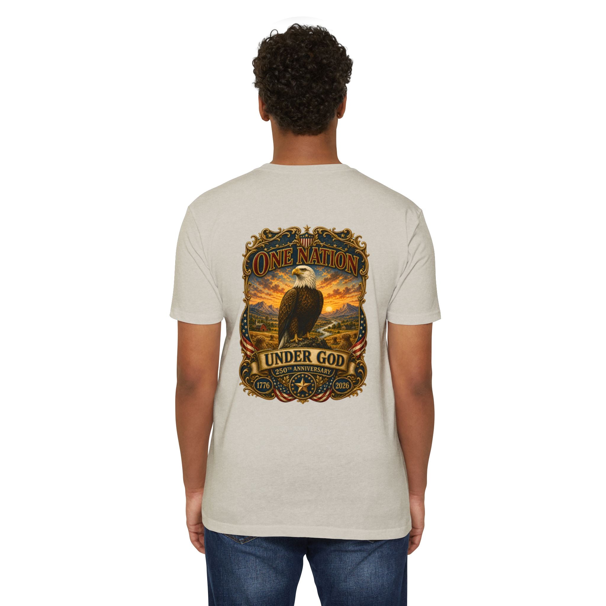 Heritage Print Co - One Nation Under God with Eagle - USA 250th Anniversary 4th of July - Next Level 6210 CVC Super Soft T-Shirt