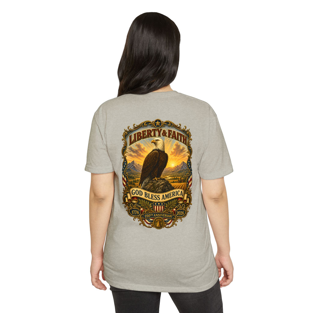 Heritage Print Co - Liberty & Faith Eagle - God Bless America - USA 250 years - 4th of July - Next Level 6210 CVC Super Soft T-Shirt