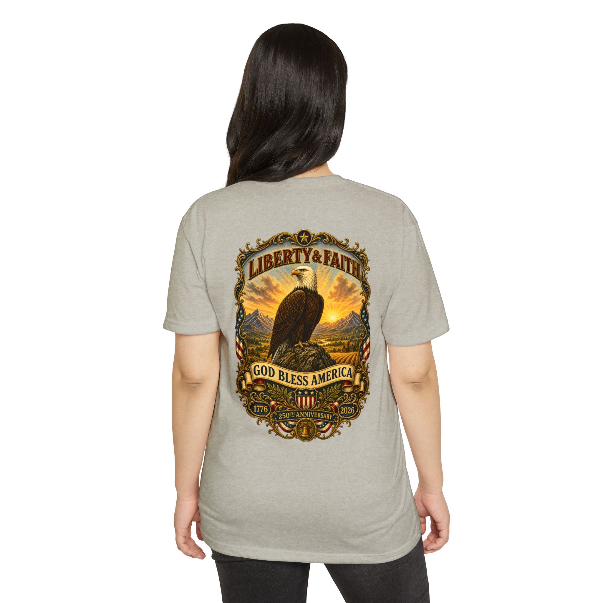 Heritage Print Co - Liberty & Faith Eagle - God Bless America - USA 250 years - 4th of July - Next Level 6210 CVC Super Soft T-Shirt
