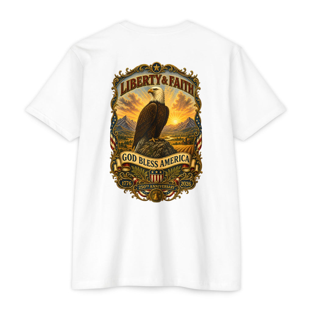 Heritage Print Co - Liberty & Faith Eagle - God Bless America - USA 250 years - 4th of July - Next Level 6210 CVC Super Soft T-Shirt