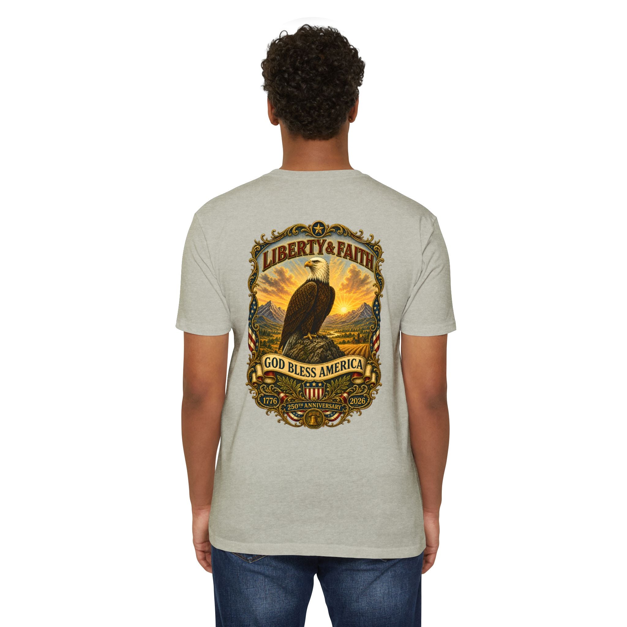 Heritage Print Co - Liberty & Faith Eagle - God Bless America - USA 250 years - 4th of July - Next Level 6210 CVC Super Soft T-Shirt