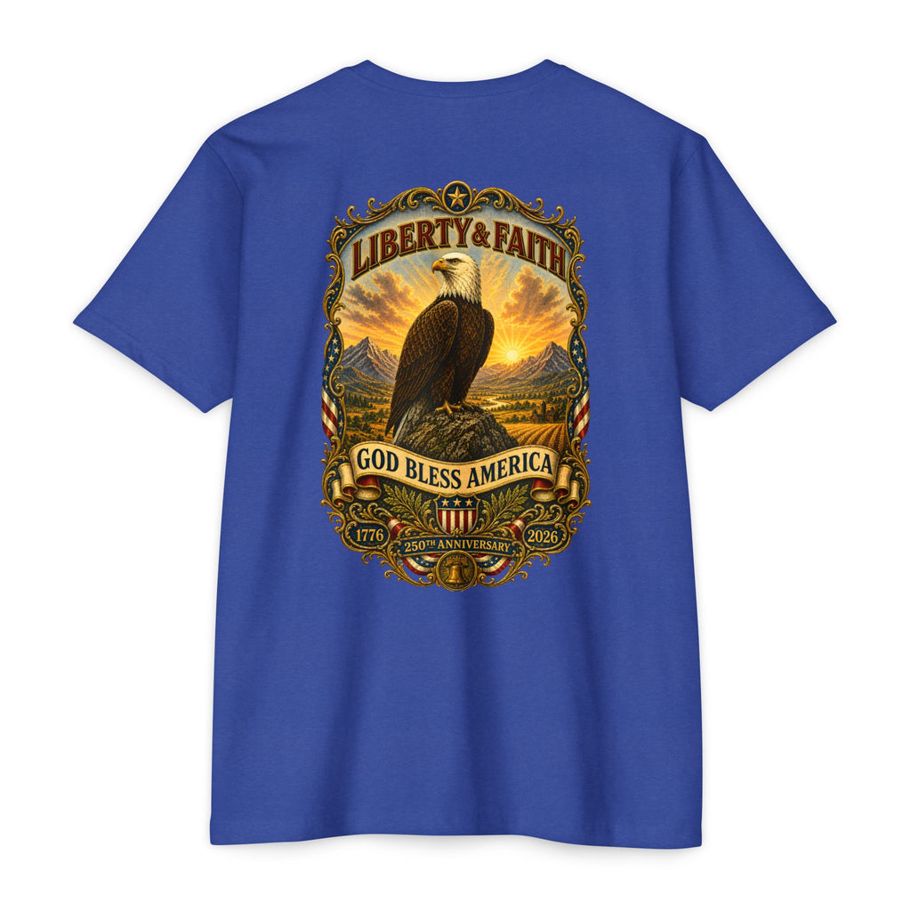 Heritage Print Co - Liberty & Faith Eagle - God Bless America - USA 250 years - 4th of July - Next Level 6210 CVC Super Soft T-Shirt