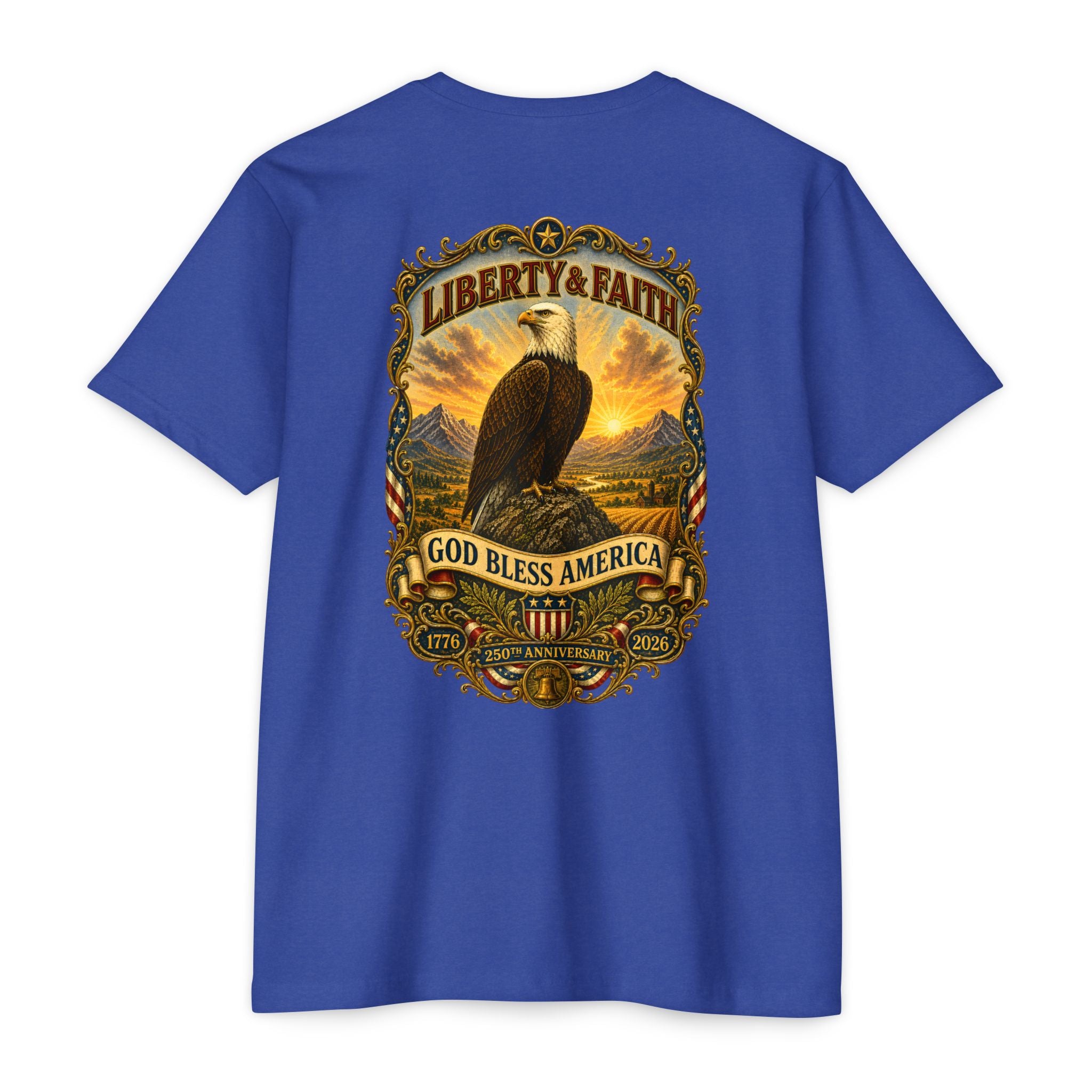 Heritage Print Co - Liberty & Faith Eagle - God Bless America - USA 250 years - 4th of July - Next Level 6210 CVC Super Soft T-Shirt