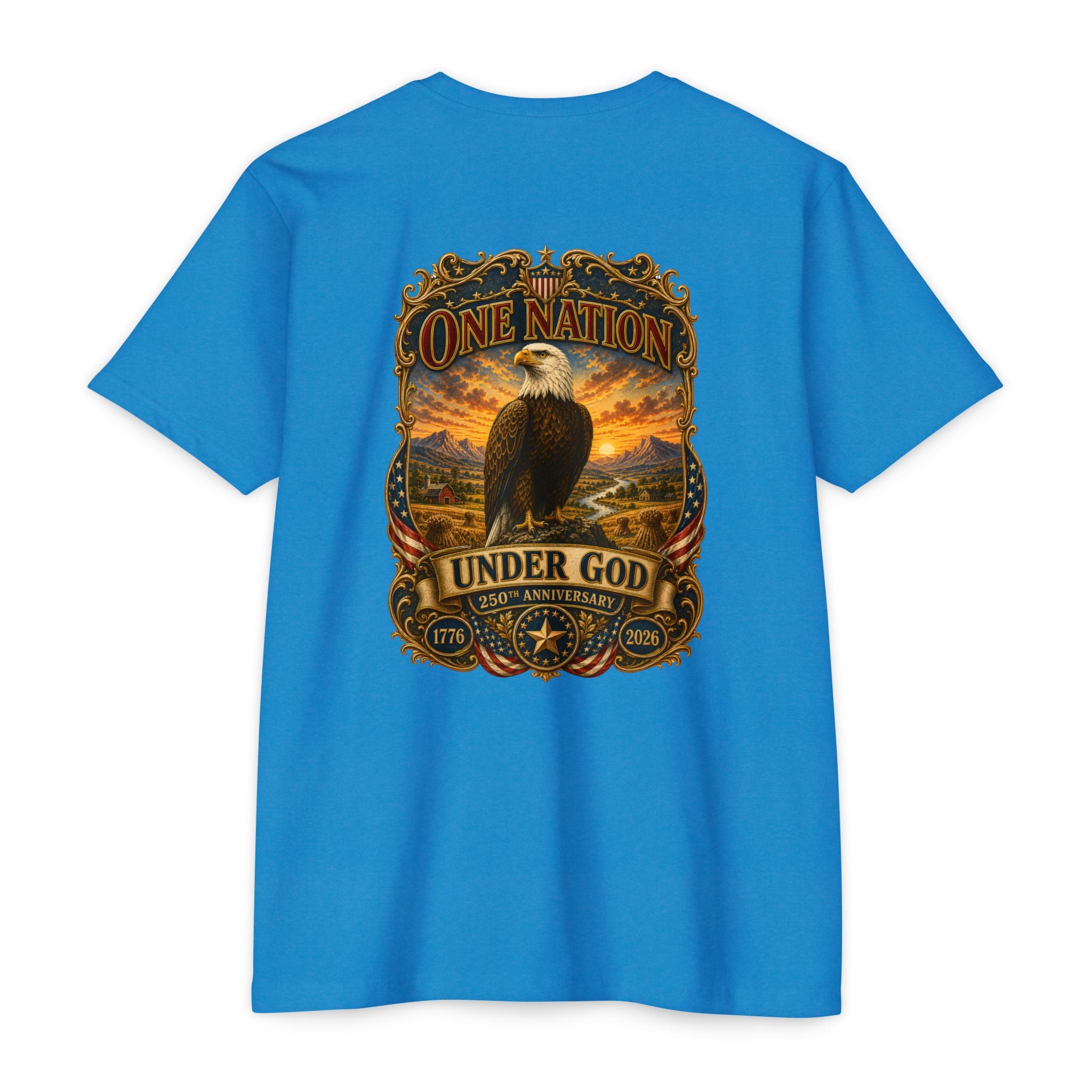 Heritage Print Co - One Nation Under God with Eagle - USA 250th Anniversary 4th of July - Next Level 6210 CVC Super Soft T-Shirt