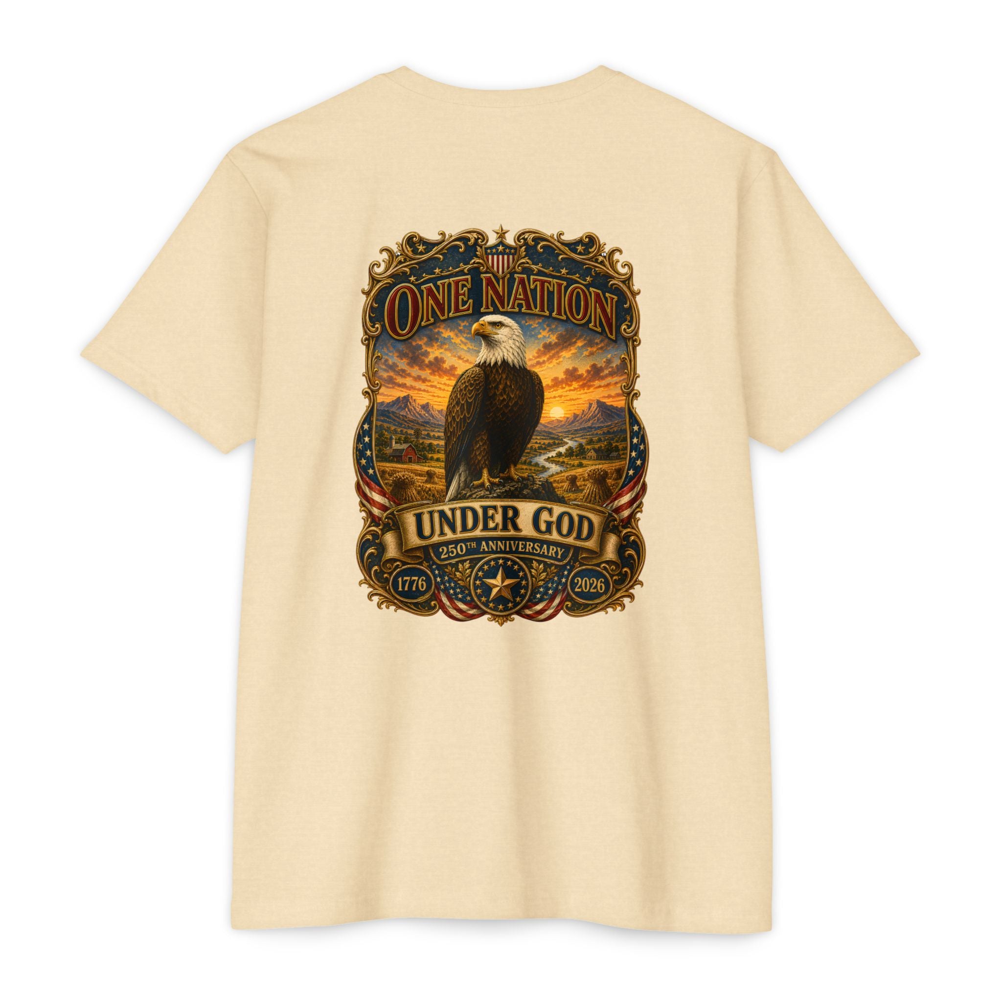 Heritage Print Co - One Nation Under God with Eagle - USA 250th Anniversary 4th of July - Next Level 6210 CVC Super Soft T-Shirt