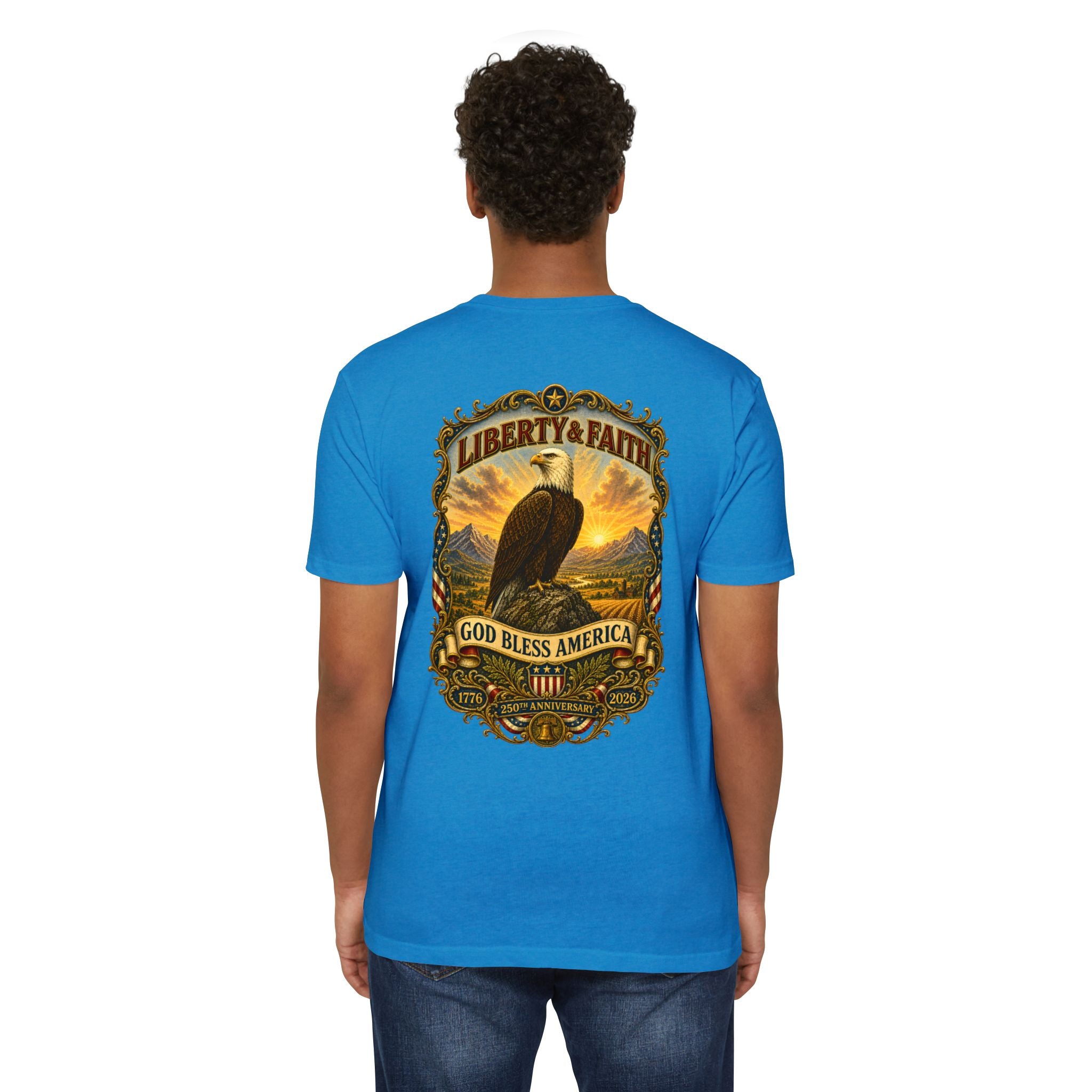 Heritage Print Co - Liberty & Faith Eagle - God Bless America - USA 250 years - 4th of July - Next Level 6210 CVC Super Soft T-Shirt
