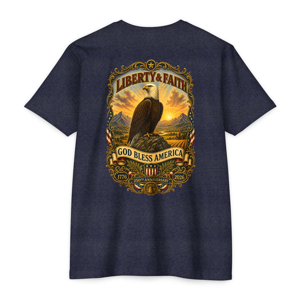 Heritage Print Co - Liberty & Faith Eagle - God Bless America - USA 250 years - 4th of July - Next Level 6210 CVC Super Soft T-Shirt
