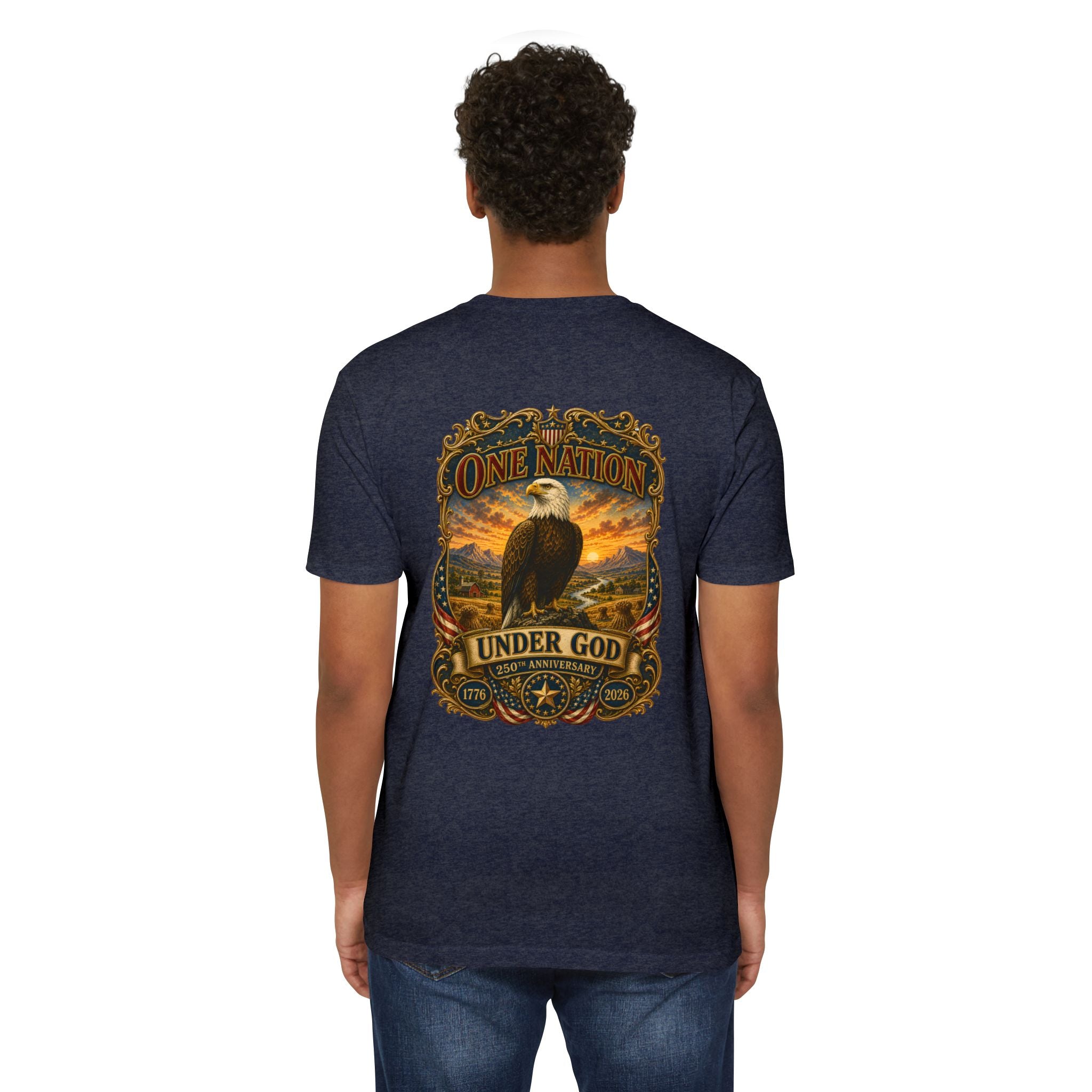 Heritage Print Co - One Nation Under God with Eagle - USA 250th Anniversary 4th of July - Next Level 6210 CVC Super Soft T-Shirt