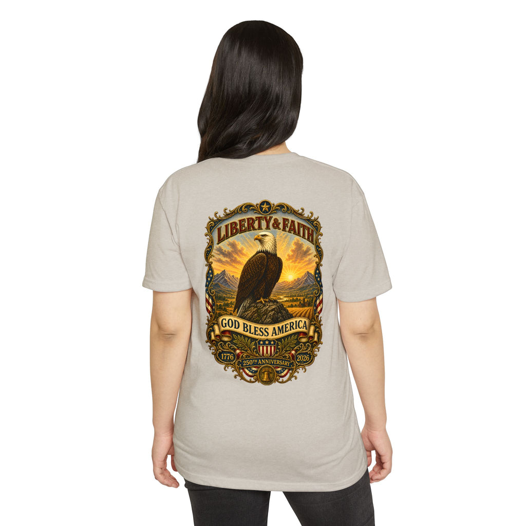 Heritage Print Co - Liberty & Faith Eagle - God Bless America - USA 250 years - 4th of July - Next Level 6210 CVC Super Soft T-Shirt