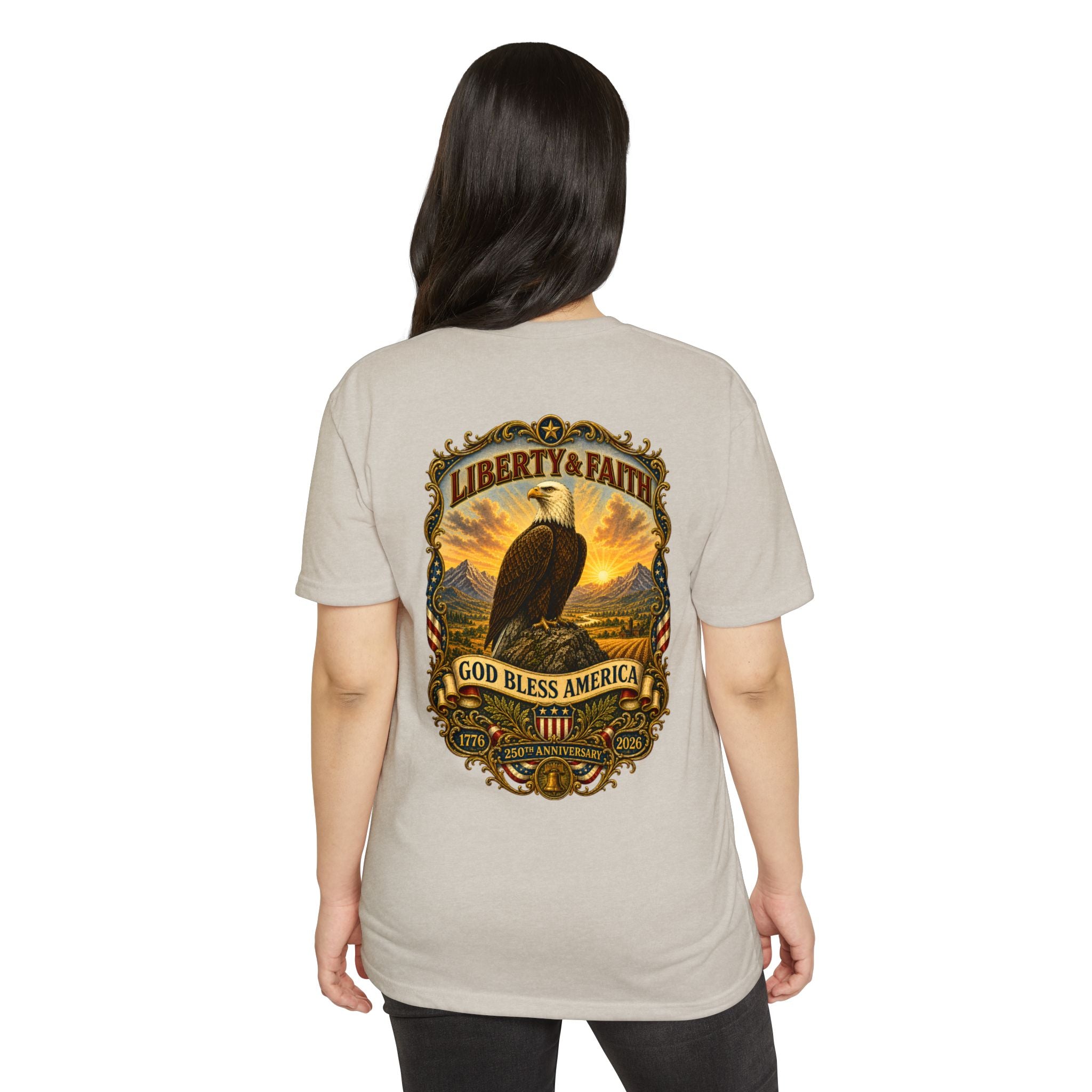 Heritage Print Co - Liberty & Faith Eagle - God Bless America - USA 250 years - 4th of July - Next Level 6210 CVC Super Soft T-Shirt