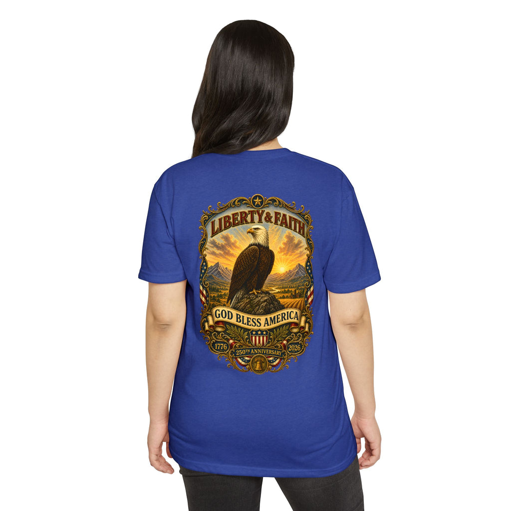 Heritage Print Co - Liberty & Faith Eagle - God Bless America - USA 250 years - 4th of July - Next Level 6210 CVC Super Soft T-Shirt