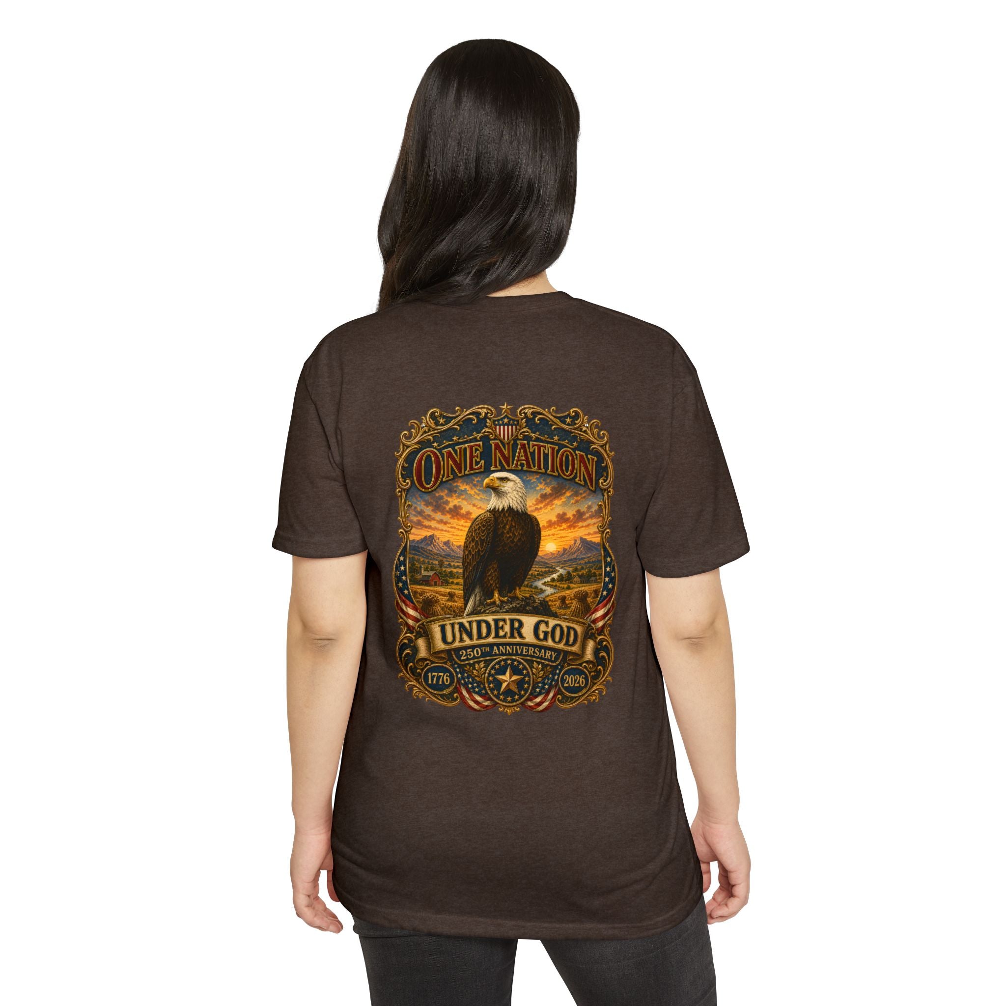 Heritage Print Co - One Nation Under God with Eagle - USA 250th Anniversary 4th of July - Next Level 6210 CVC Super Soft T-Shirt