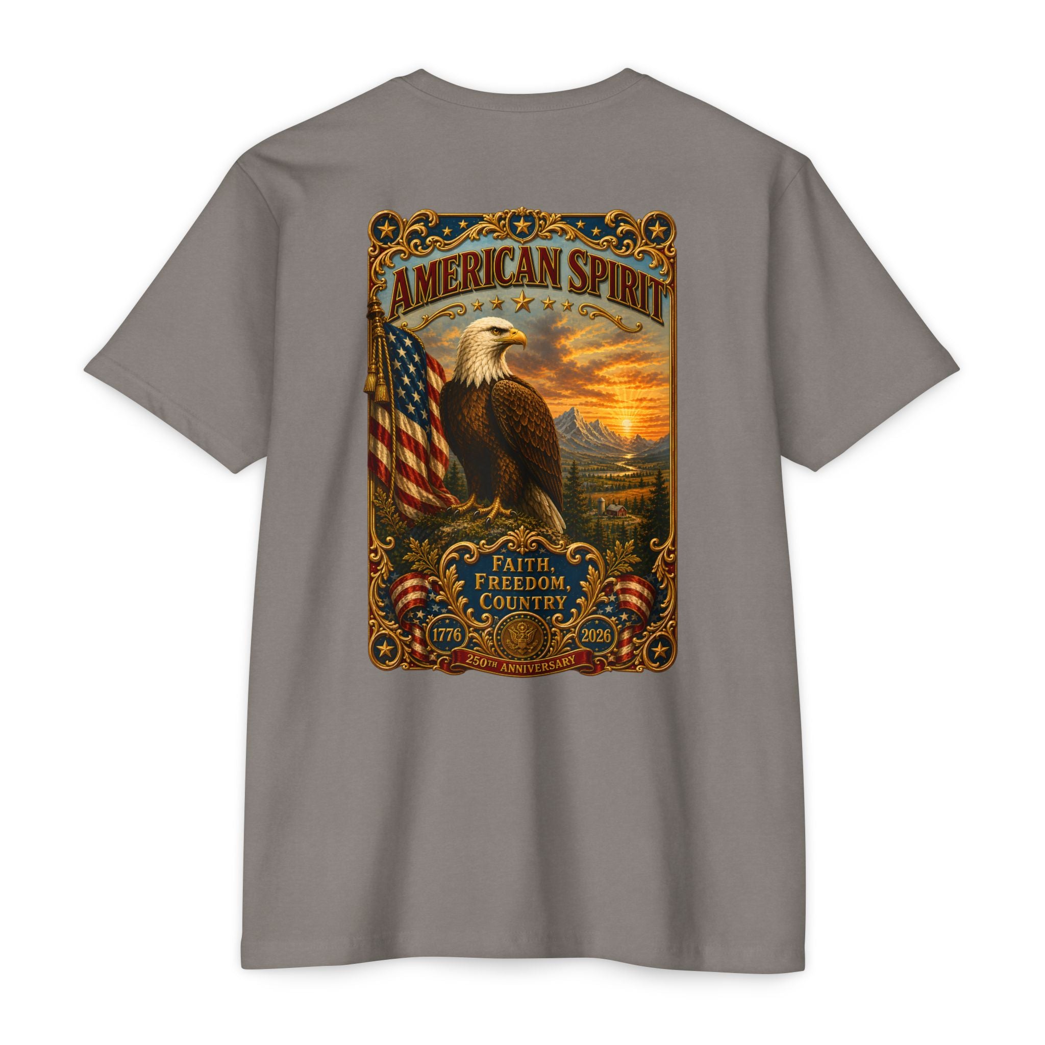 Heritage Print Co - American Spirit - Faith Freedom Country with Eagle - USA 250 years - 4th of July - Next Level 6210 CVC Super Soft T-Shirt