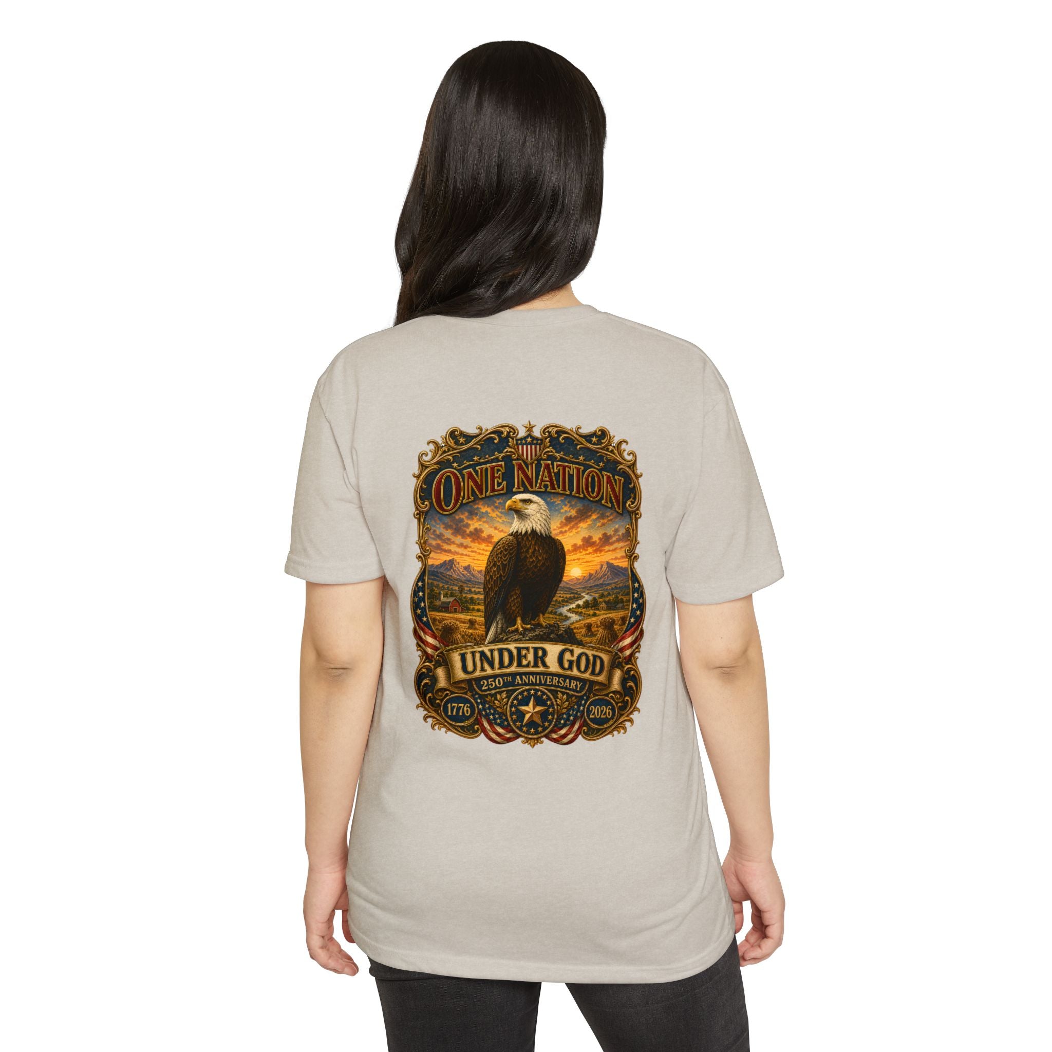 Heritage Print Co - One Nation Under God with Eagle - USA 250th Anniversary 4th of July - Next Level 6210 CVC Super Soft T-Shirt