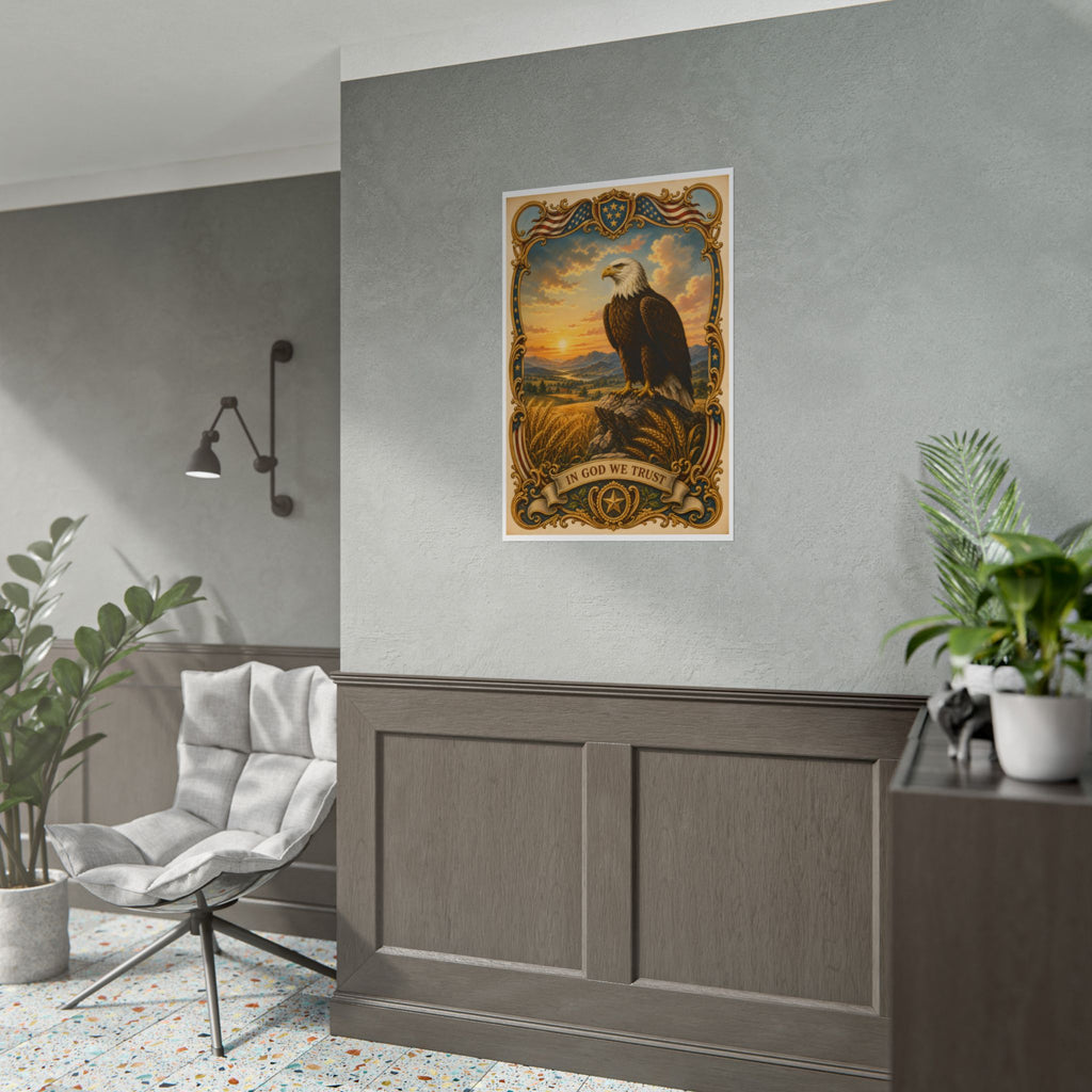 Heritage Print Co - Patriotic American Bald Eagle - In God We Trust - Premium Vintage Wall Art