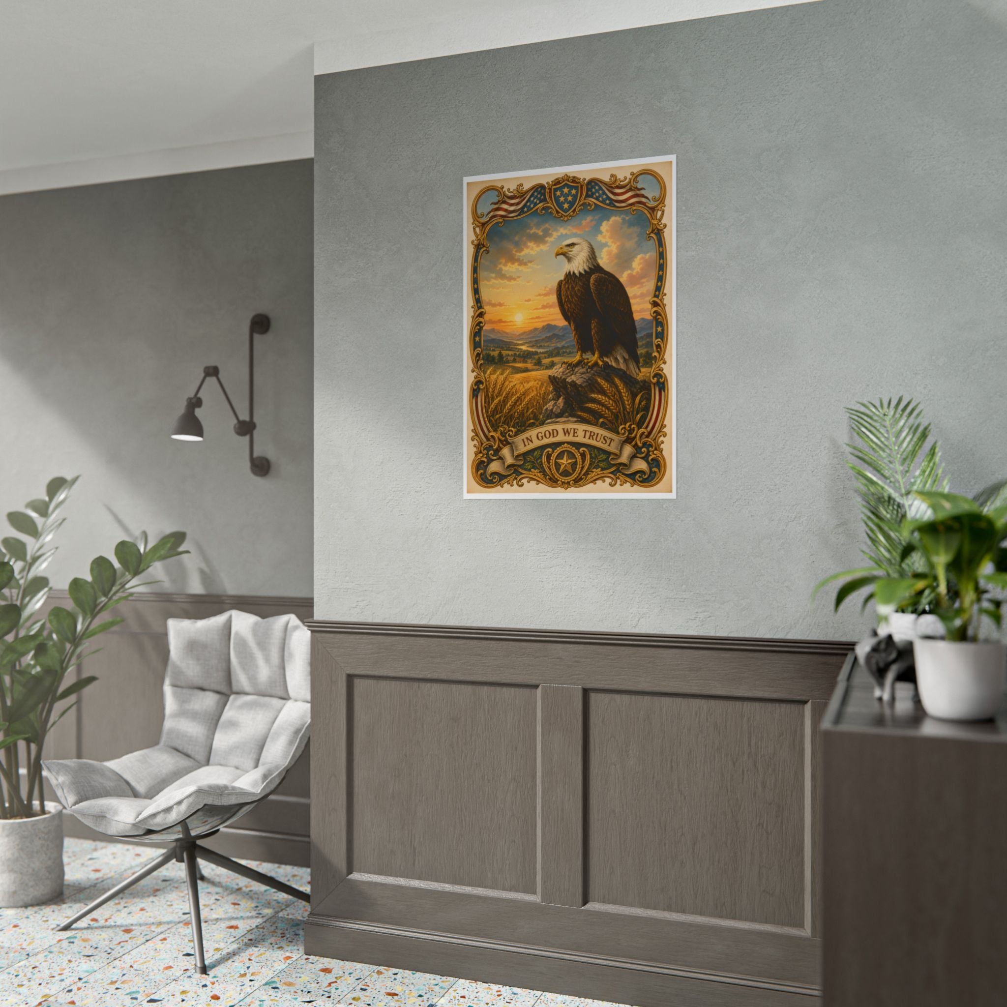 Heritage Print Co - Patriotic American Bald Eagle - In God We Trust - Premium Vintage Wall Art