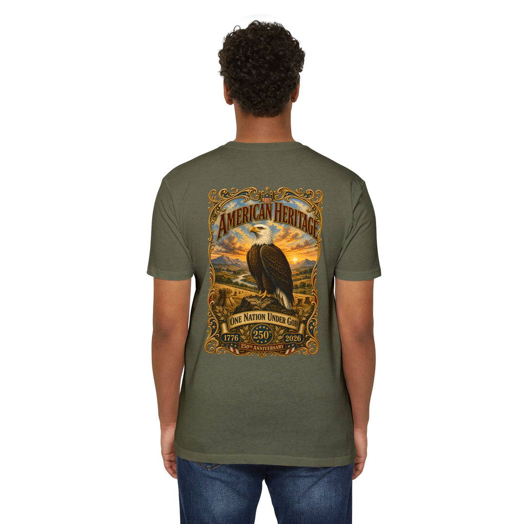 Heritage Print Co - American Heritage - One Nation Under God with Eagle - USA 250 Years - 4th of July - Next Level 6210 CVC Super Soft T-Shirt