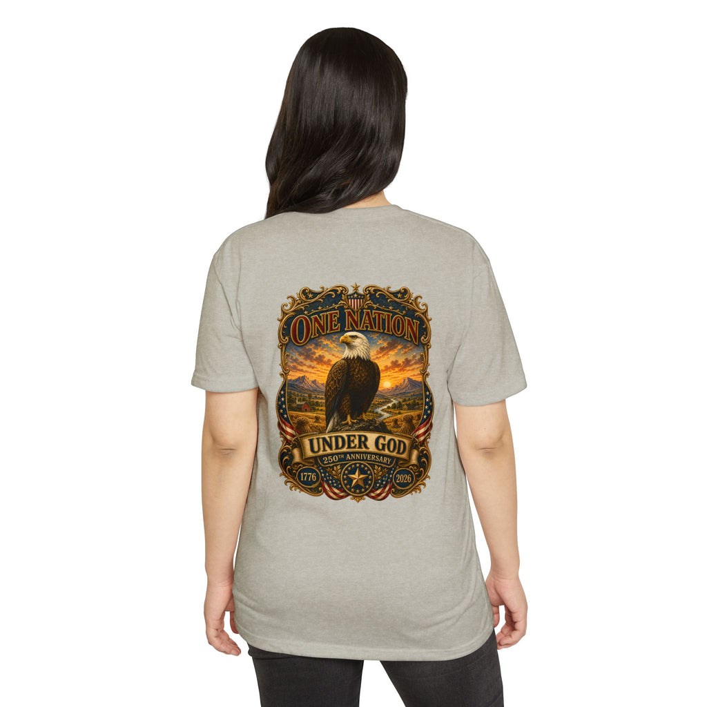 Heritage Print Co - One Nation Under God with Eagle - USA 250th Anniversary 4th of July - Next Level 6210 CVC Super Soft T-Shirt