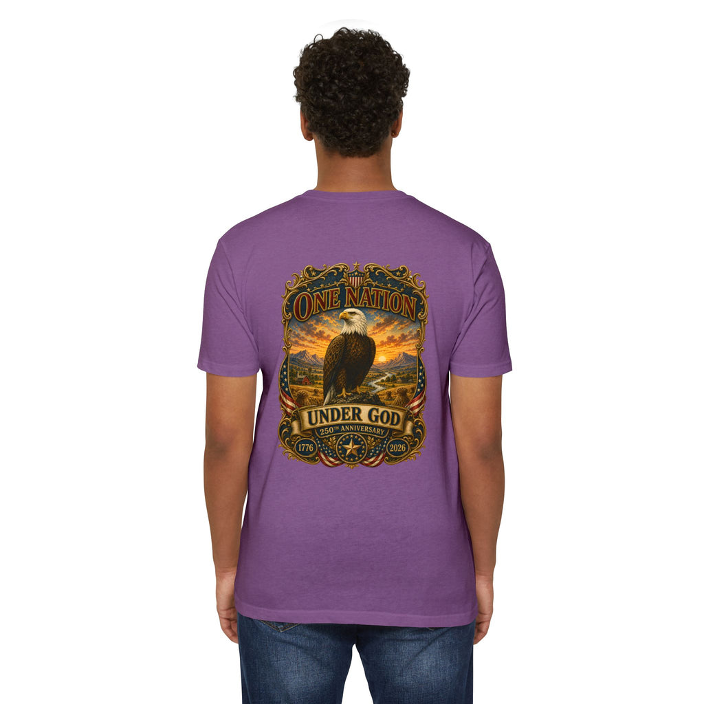 Heritage Print Co - One Nation Under God with Eagle - USA 250th Anniversary 4th of July - Next Level 6210 CVC Super Soft T-Shirt
