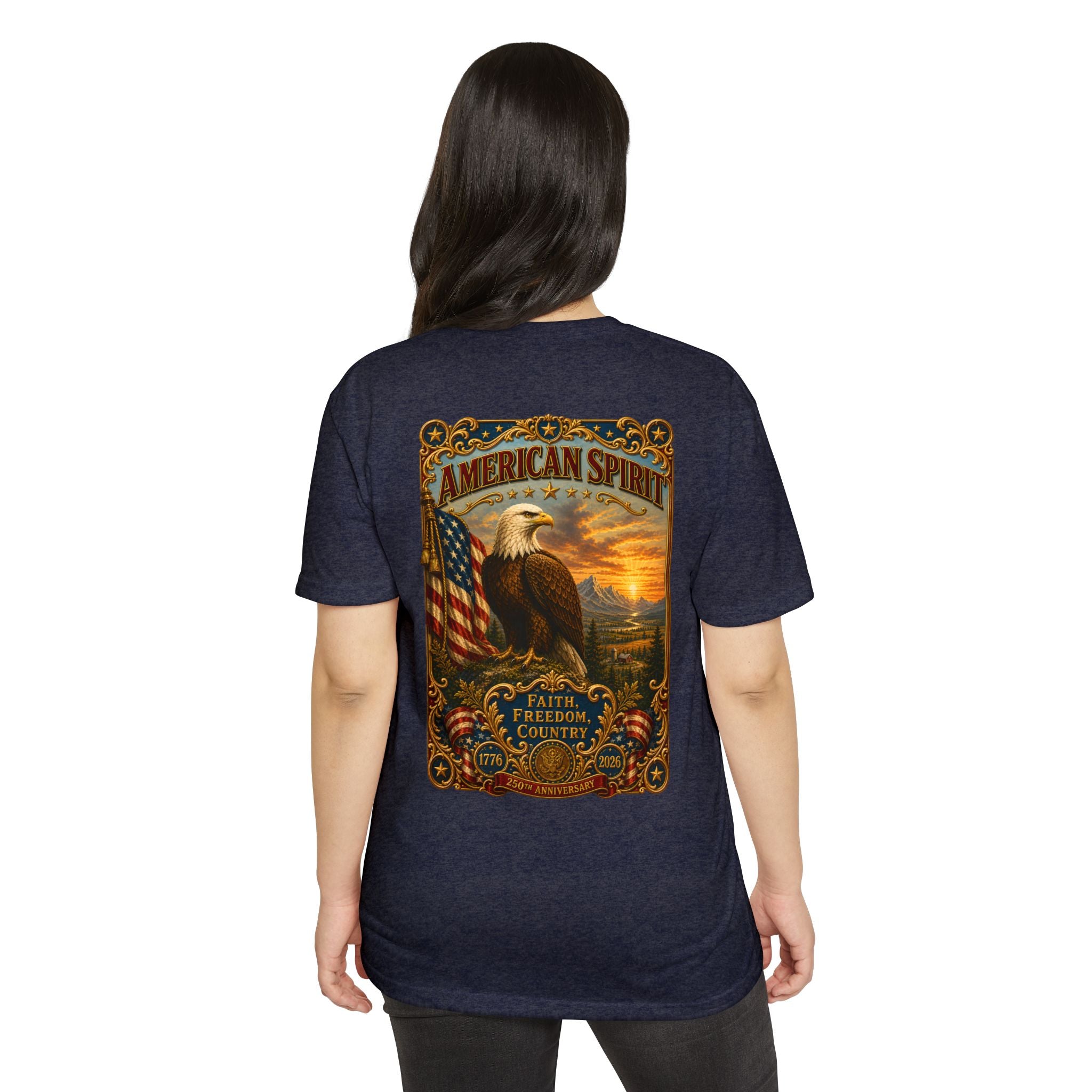 Heritage Print Co - American Spirit - Faith Freedom Country with Eagle - USA 250 years - 4th of July - Next Level 6210 CVC Super Soft T-Shirt