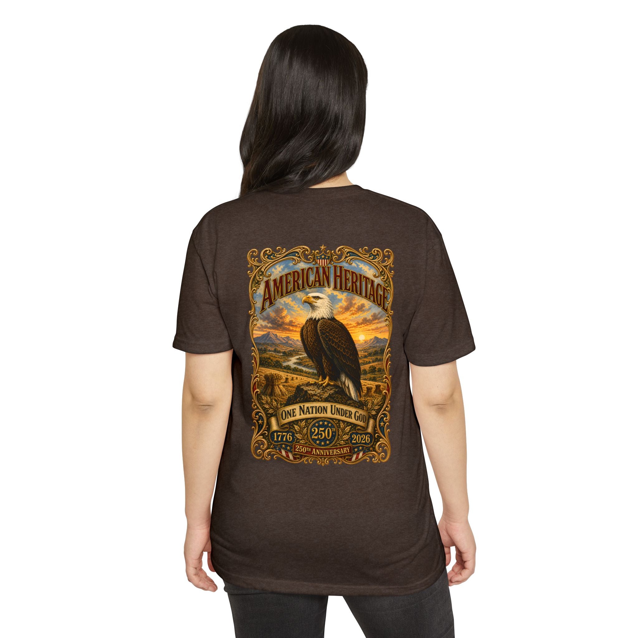Heritage Print Co - American Heritage - One Nation Under God with Eagle - USA 250 Years - 4th of July - Next Level 6210 CVC Super Soft T-Shirt