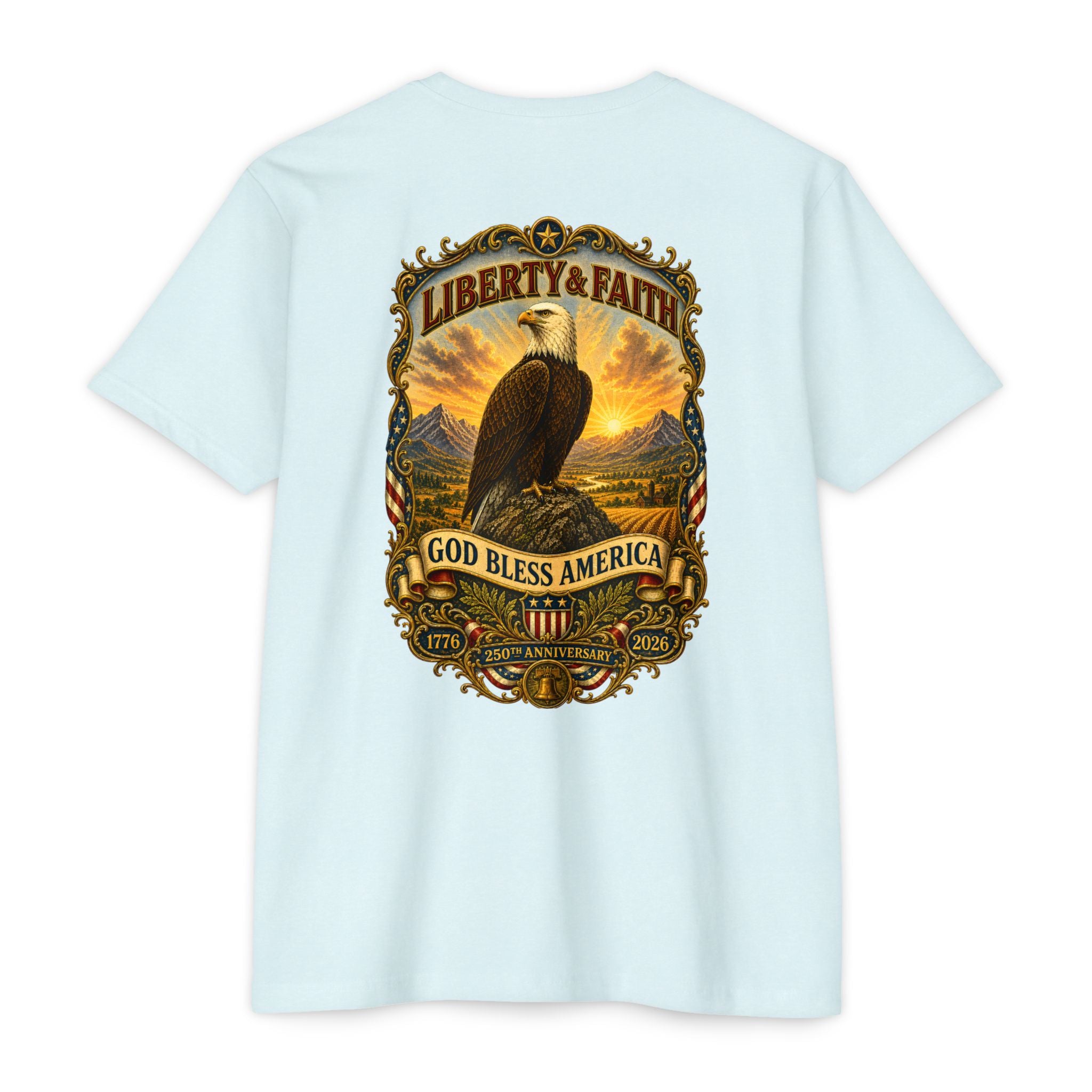 Heritage Print Co - Liberty & Faith Eagle - God Bless America - USA 250 years - 4th of July - Next Level 6210 CVC Super Soft T-Shirt