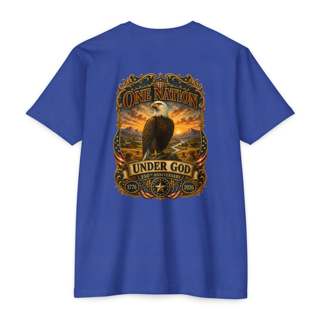 Heritage Print Co - One Nation Under God with Eagle - USA 250th Anniversary 4th of July - Next Level 6210 CVC Super Soft T-Shirt