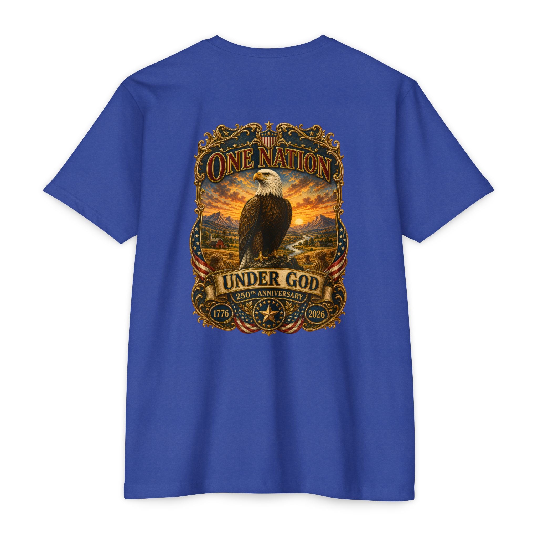 Heritage Print Co - One Nation Under God with Eagle - USA 250th Anniversary 4th of July - Next Level 6210 CVC Super Soft T-Shirt