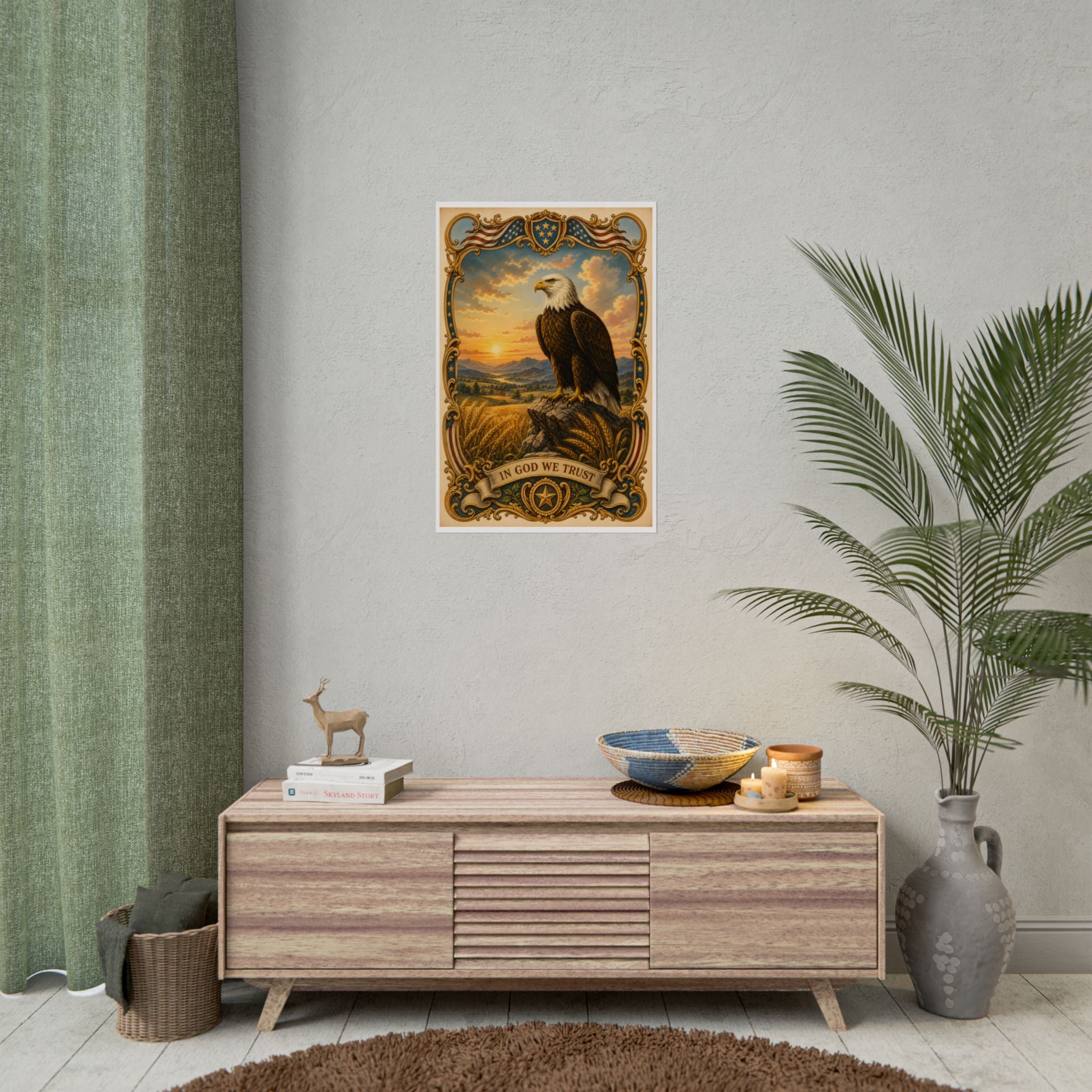 Heritage Print Co - Patriotic American Bald Eagle - In God We Trust - Premium Vintage Wall Art