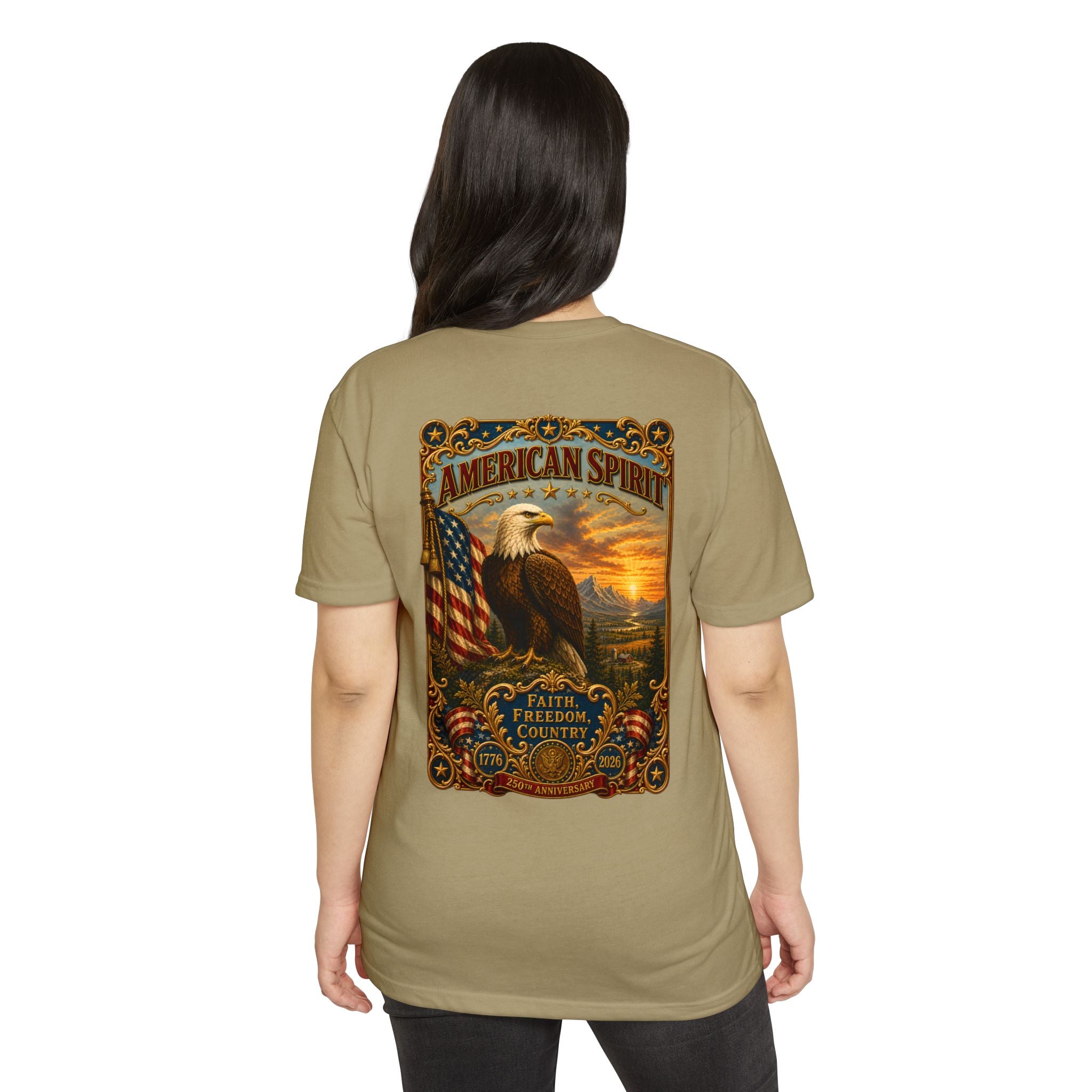 Heritage Print Co - American Spirit - Faith Freedom Country with Eagle - USA 250 years - 4th of July - Next Level 6210 CVC Super Soft T-Shirt