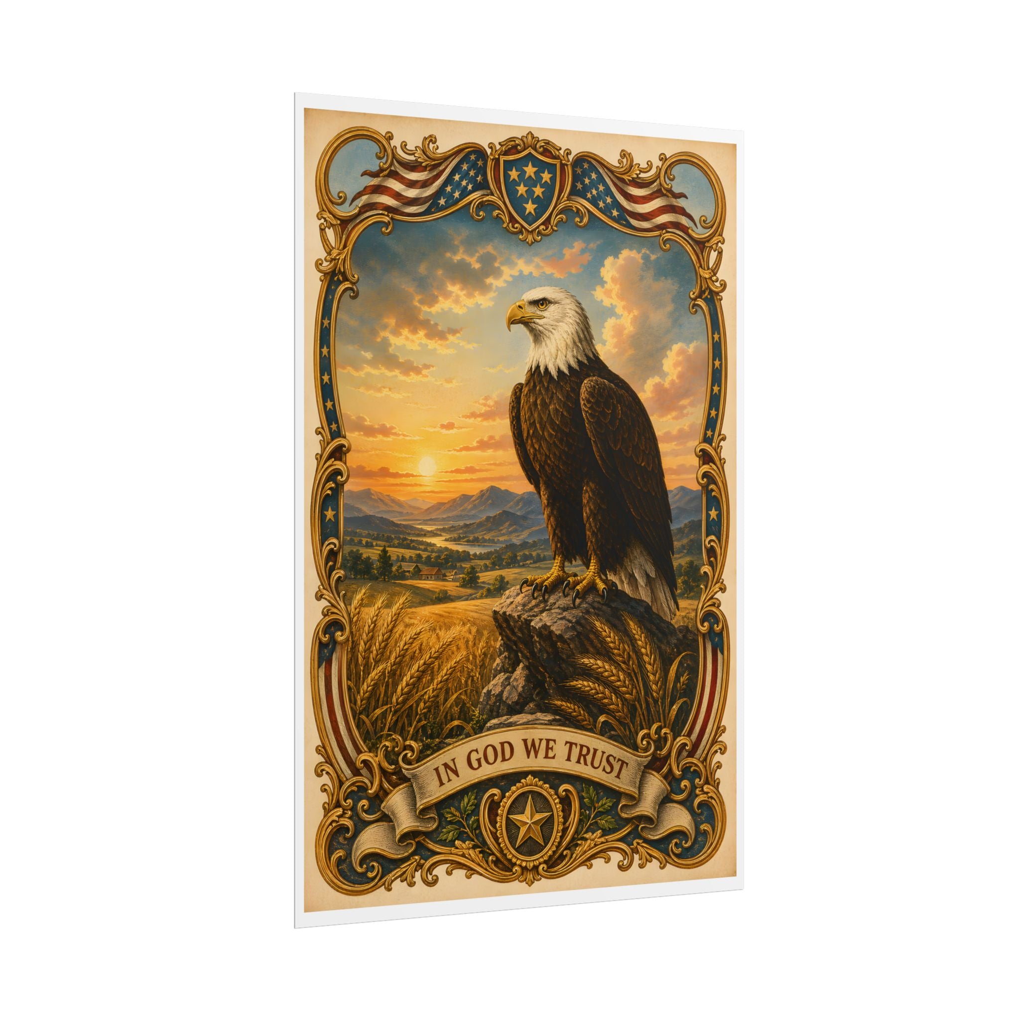 Heritage Print Co - Patriotic American Bald Eagle - In God We Trust - Premium Vintage Wall Art